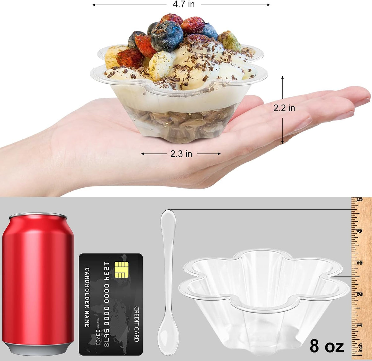 TOFLEN 50 Pack 8 oz Dessert Cups with Spoons
