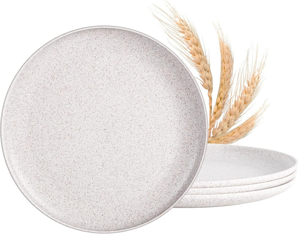 MISS BIG Wheat Straw Plates Set of 4, 10 Inch White Dinner Plates, BPA Free