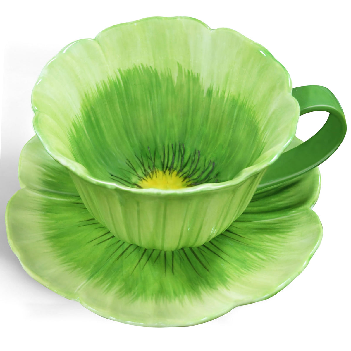 10 oz Tea Cups and Saucers, Ceramic Flower-shaped Cappuccino Cup, Latte Cup and Saucer set, elegant floral Espresso Cup set, Suitable for microwave and dishwasher-Purple