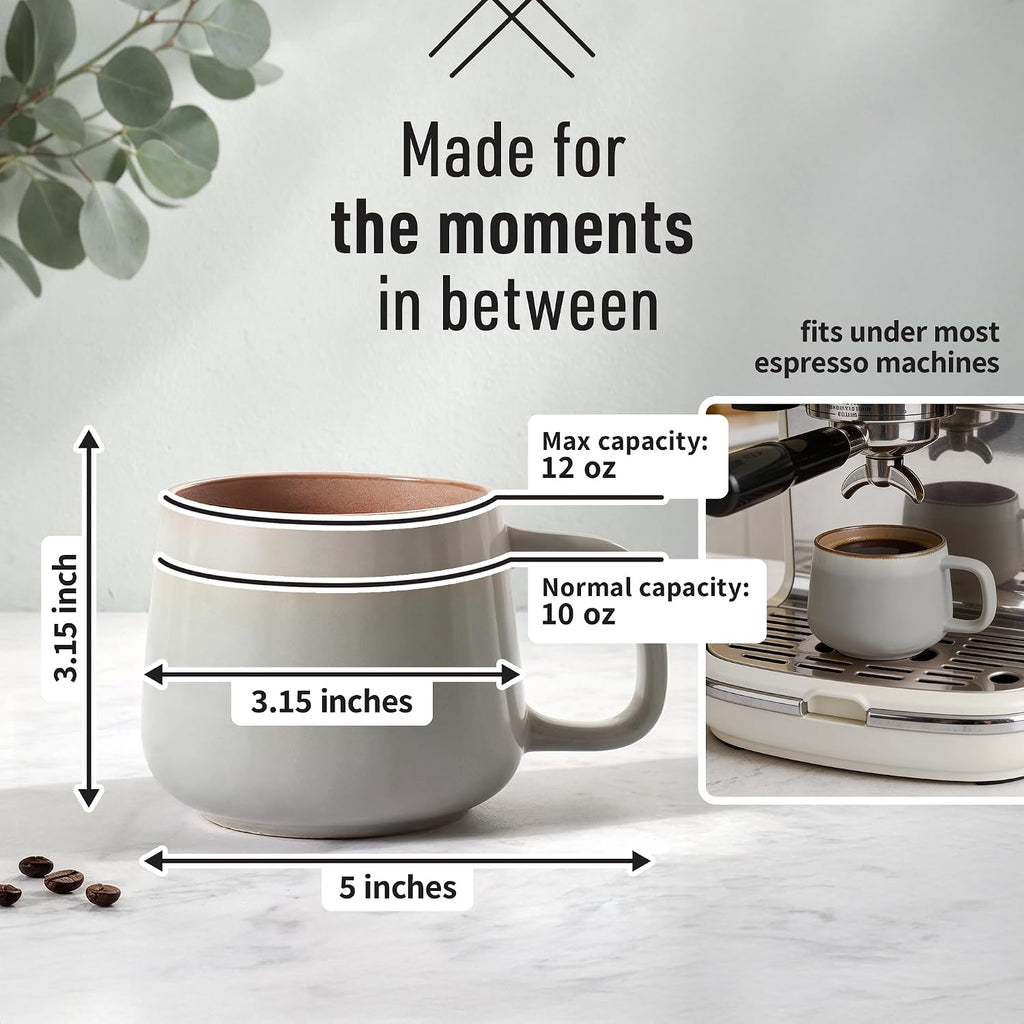 Ava Nord Stoneware Ceramic Coffee Mugs Set of 4 | 12 oz | Sage Ash
