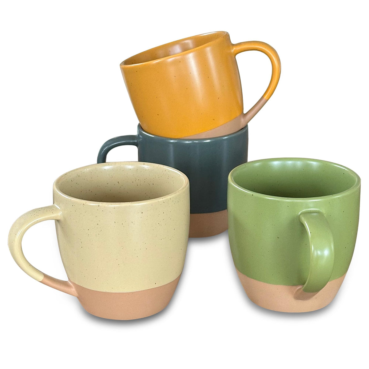 MORA Ceramic Large Latte Mug Set of 4, 16oz - Microwavable, Porcelain Coffee Cups With Big Handle - Modern, Boho, Unique Style For Any Kitchen. Microwave Safe Stoneware - Assorted Neutrals