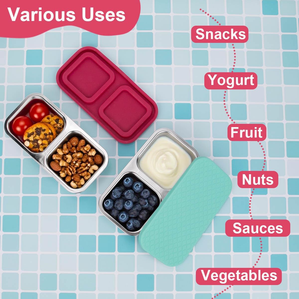 DOSEWART 2-Compartment Stainless Steel Snack Containers