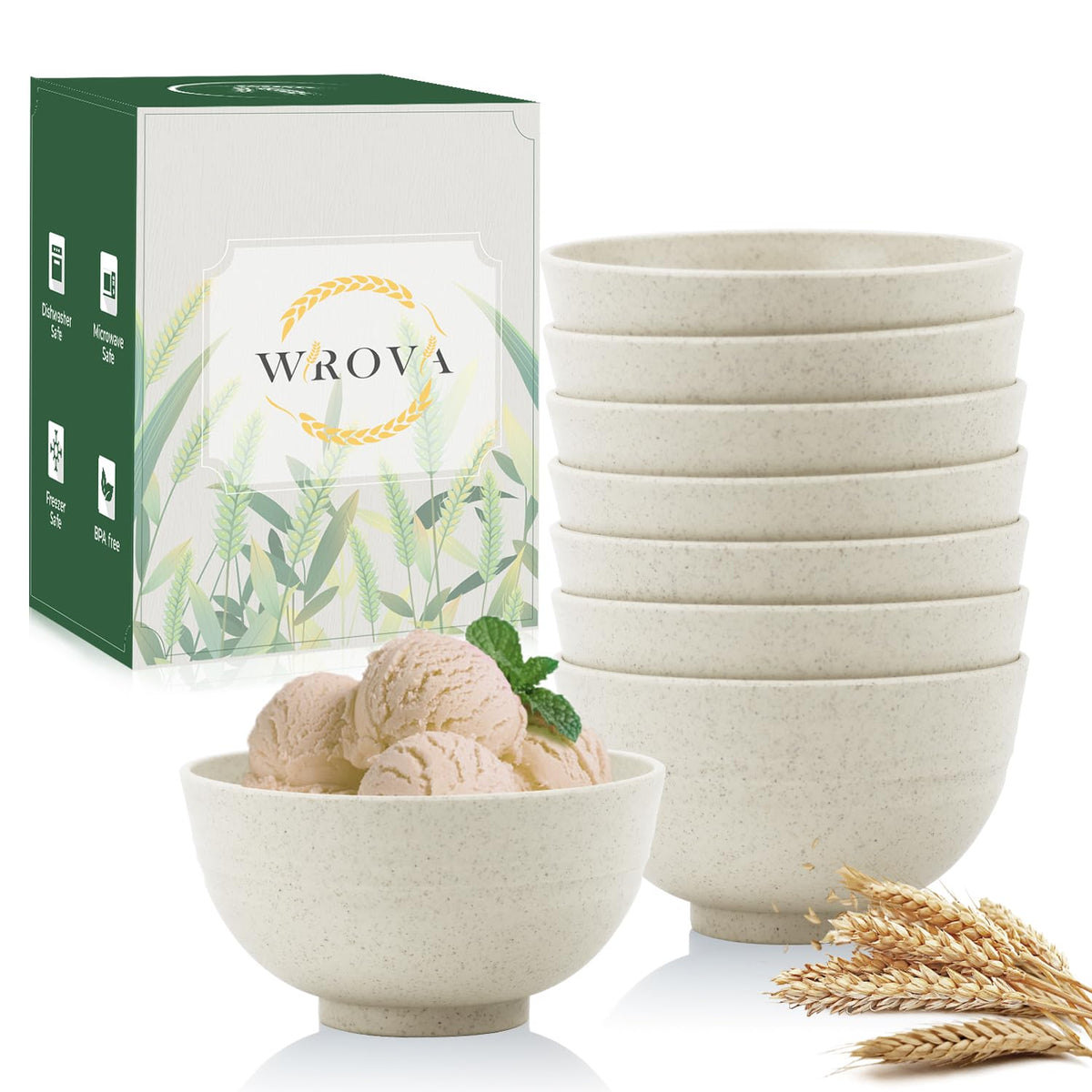 Wrova Wheat Straw Bowls Set 60 OZ Unbreakable Large Cereal Bowls Set of 6 Microwave and Dishwasher Safe Bowls Big Bowls for Camping and Picnic BPA Free Soup Bowl for Serving Oatmeal and Salad. Black