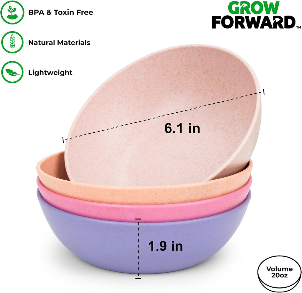 Grow Forward Wheat Straw Kids Plates and Bowls Sets - 8-Piece Unbreakable Dishwasher & Microwave Safe Plastic Plates for Kids - Reusable Non Toxic BPA-Free Dinnerware for Children - Floral