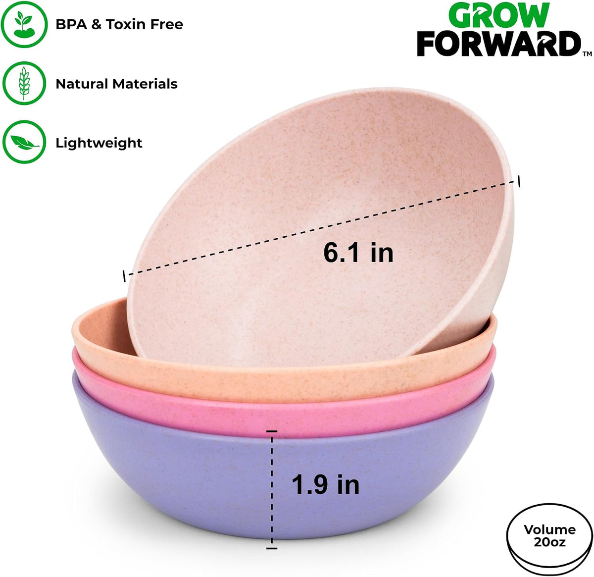 Grow Forward Wheat Straw Kids Plates and Bowls Sets - 8-Piece Unbreakable Dishwasher & Microwave Safe Plastic Plates for Kids - Reusable Non Toxic BPA-Free Dinnerware for Children - Floral