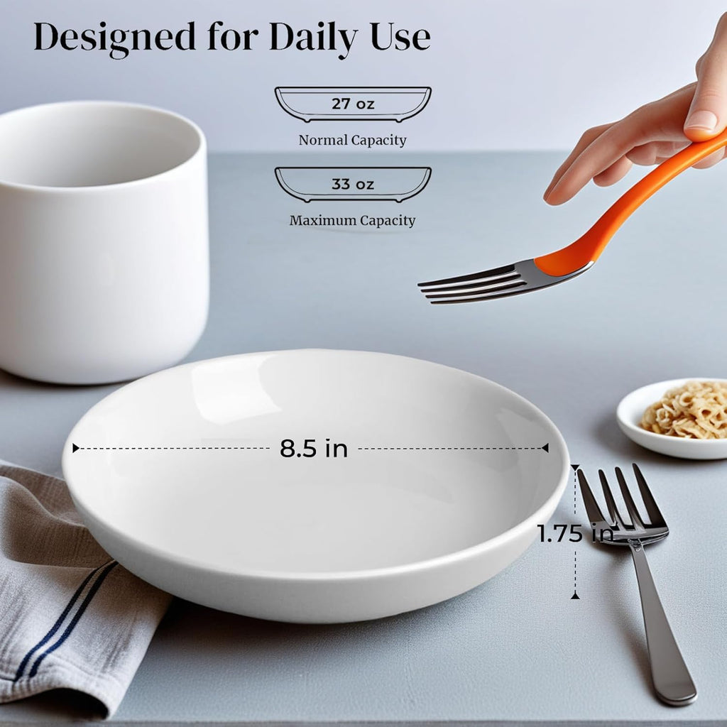 DeeCoo 7 Pack Porcelain Pasta Bowls Ceramic , Large Serving Bowl, Wide and Shallow, Set 8.3 Inch - 30 Ounce - for Pasta, Salad, Cereal, Soup & Microwave & Dishwasher Safe