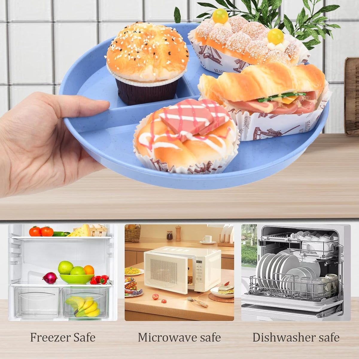 9-Inch Unbreakable Wheat Straw Divided Plates, Microwave & Dishwasher Safe