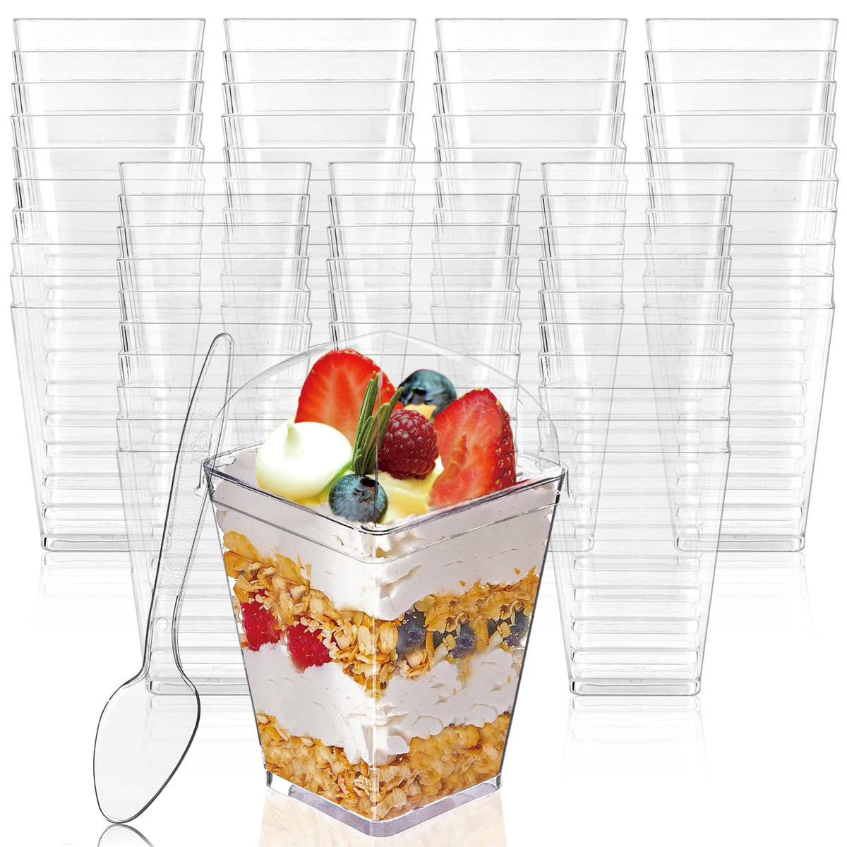 Hiasobre 5 oz Plastic Dessert Cups with Lids and Spoons, 50 Pack