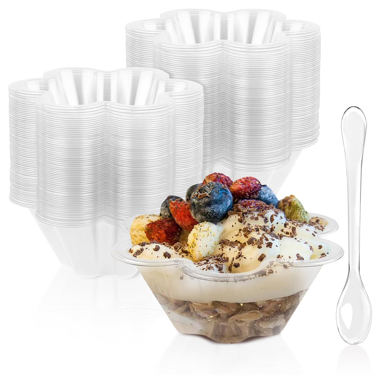 TOFLEN 50 Pack 8 oz Dessert Cups with Spoons