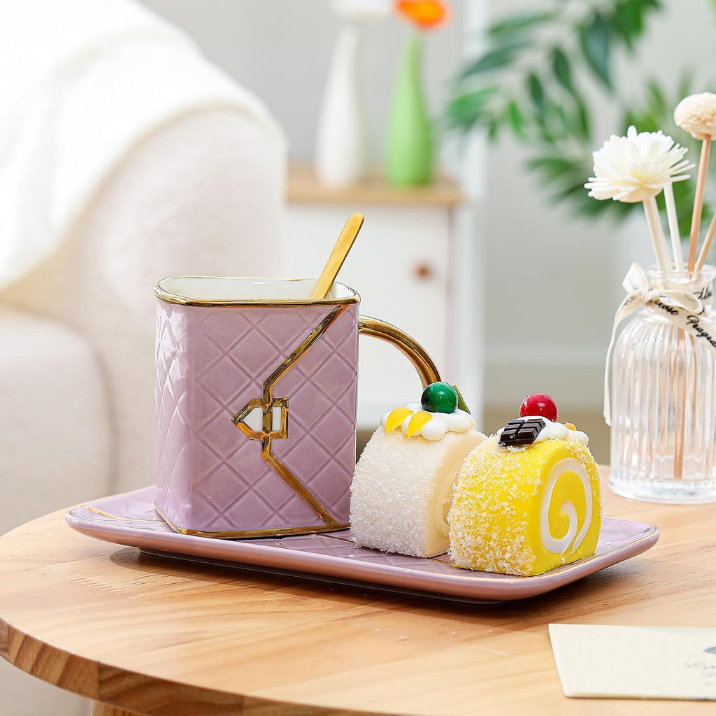 Zubebe 1 Set Coffee Mug Elegant Handbag Shaped Cup,Purple