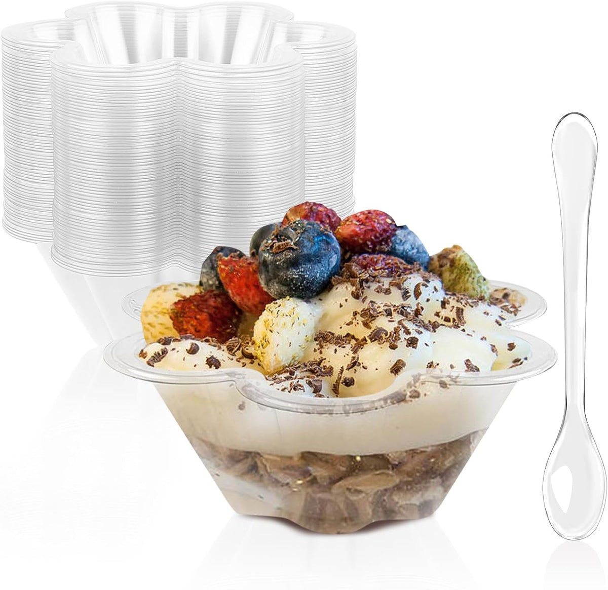TOFLEN 50 Pack 8 oz Dessert Cups with Spoons