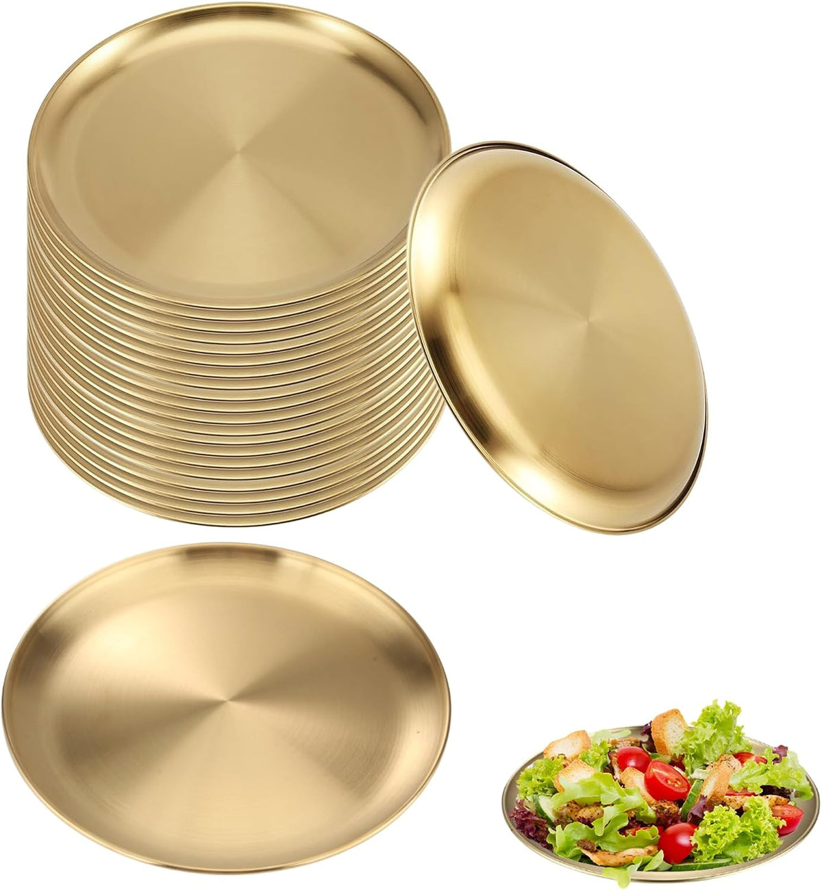22 Pcs Stainless Steel Gold Plates 6.5 Inch Gold Dinner Plates Metal Serving Tray Dessert Dishes for Cakes BBQ, Salad, Snack, Desserts, Food Serving, Dips, Side Dishes Outdoor Camping