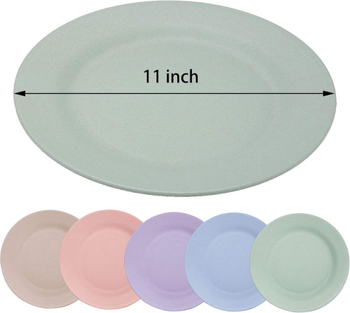 11inch/5pcs Wheat Straw Plates - Reusable & Unbreakable Plate - Dishwasher & Microwave Safe - Perfect for Dinner Dishes - Healthy, Lightweight, BPA Free & Eco-Friendly (5 colors)