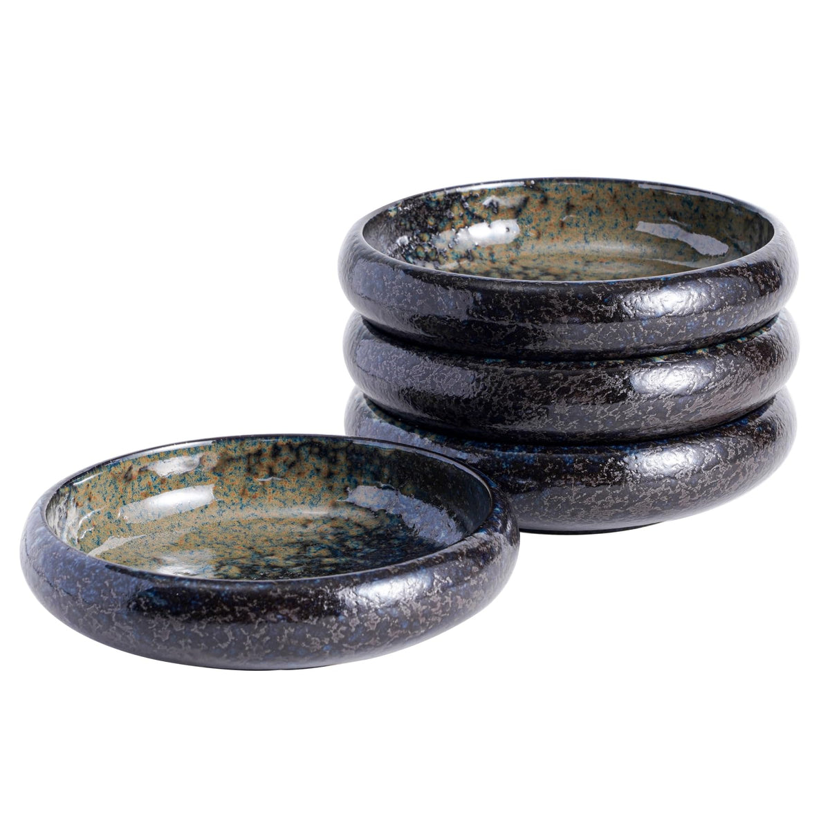 Uaral Salad Plate Appetizer Plate Stoneware Serving Dishes,Japanese Dish Set of 4,5.5 inch 14 oz (Emerald Green)