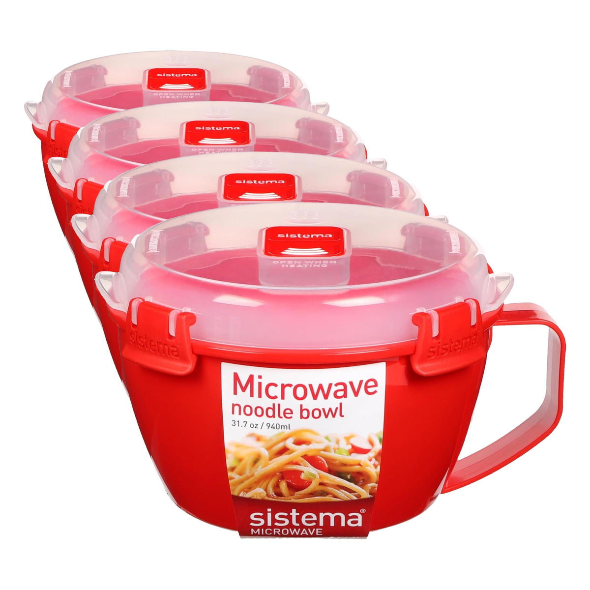 Sistema Microwaveable 940mL Noodle Bowl, Round Microwave Container with Lid & Steam-Release Vent, Cooks Pasta, Soup, Stew & More, Dishwasher & Freezer-Safe, BPA-Free