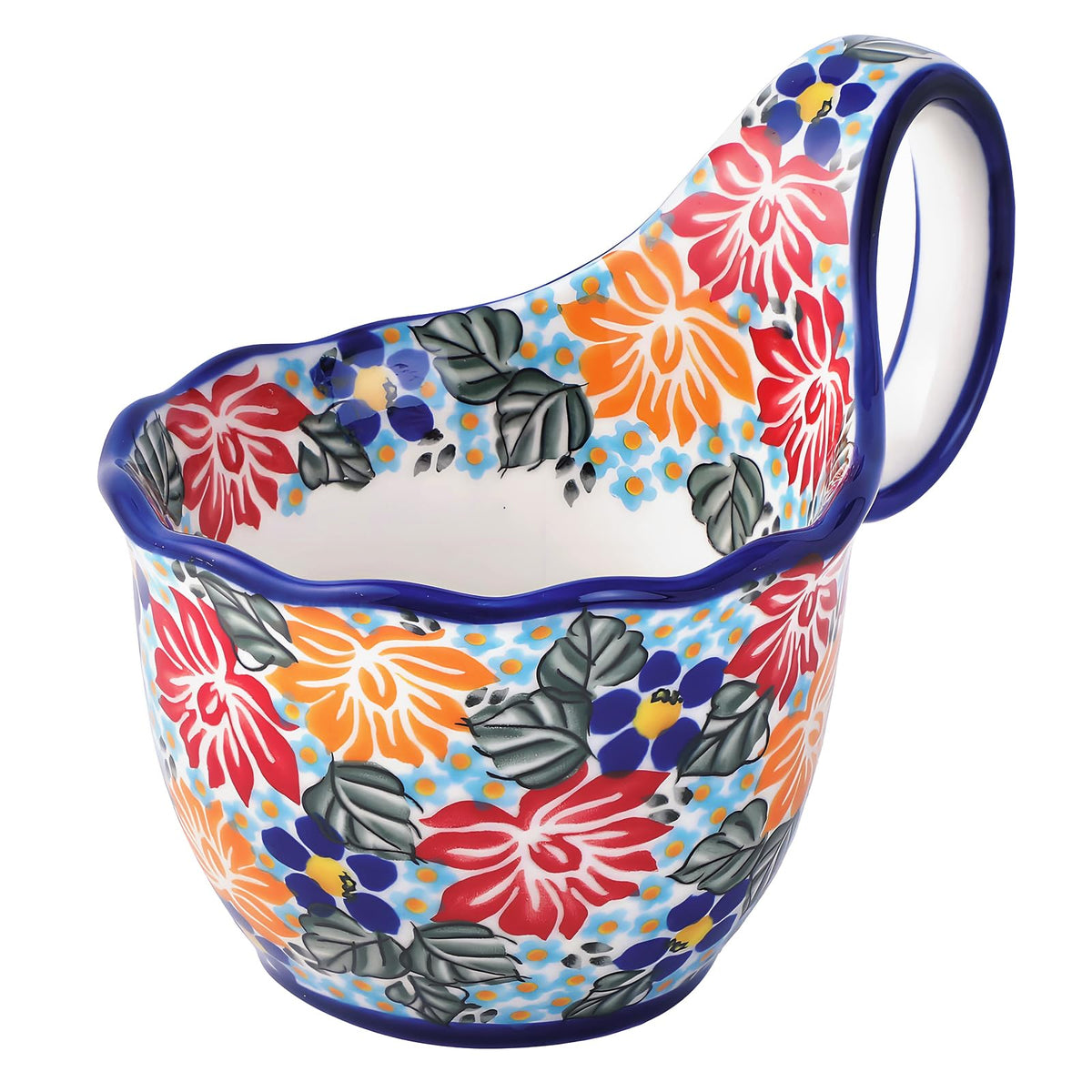 ALMA 18oz Microwavable Soup Bowl with Loop Handle, Handpainted Decorative Mug Big Handle, Ceramic Soup bowl for Mother, Cereal Bowl Great for Fruits, Chili, Stew, Ice cream