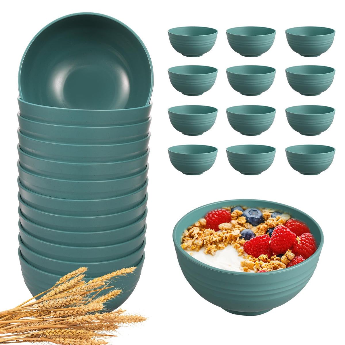 HEYCOME 12 Pcs Unbreakable Cereal Bowls Set, 26 Oz Wheat Straw Bowls Set, Microwave & Dishwasher Safe Rice Bowls for Kitchen, Reusable Plastic Bowls for Soup, Salad and Snack, BPA Free, Multicolor