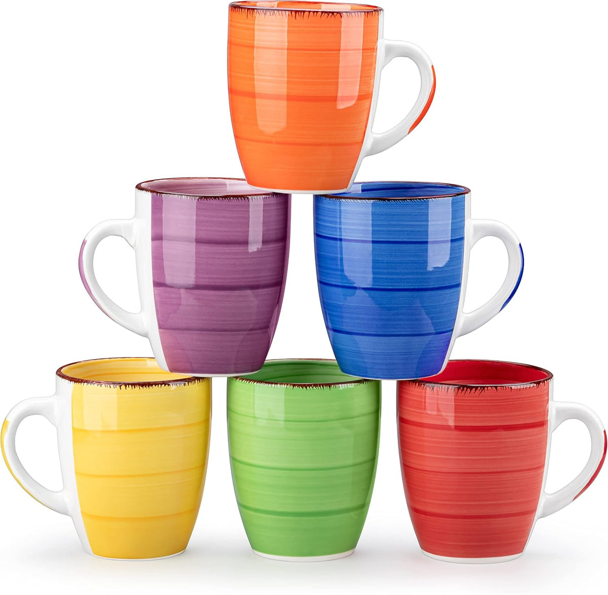 vancasso Bonita 12oz Ceramic Coffee Mug for Cappuccino, Latte, Tea, Cocoa, Hot Color, Set of 6