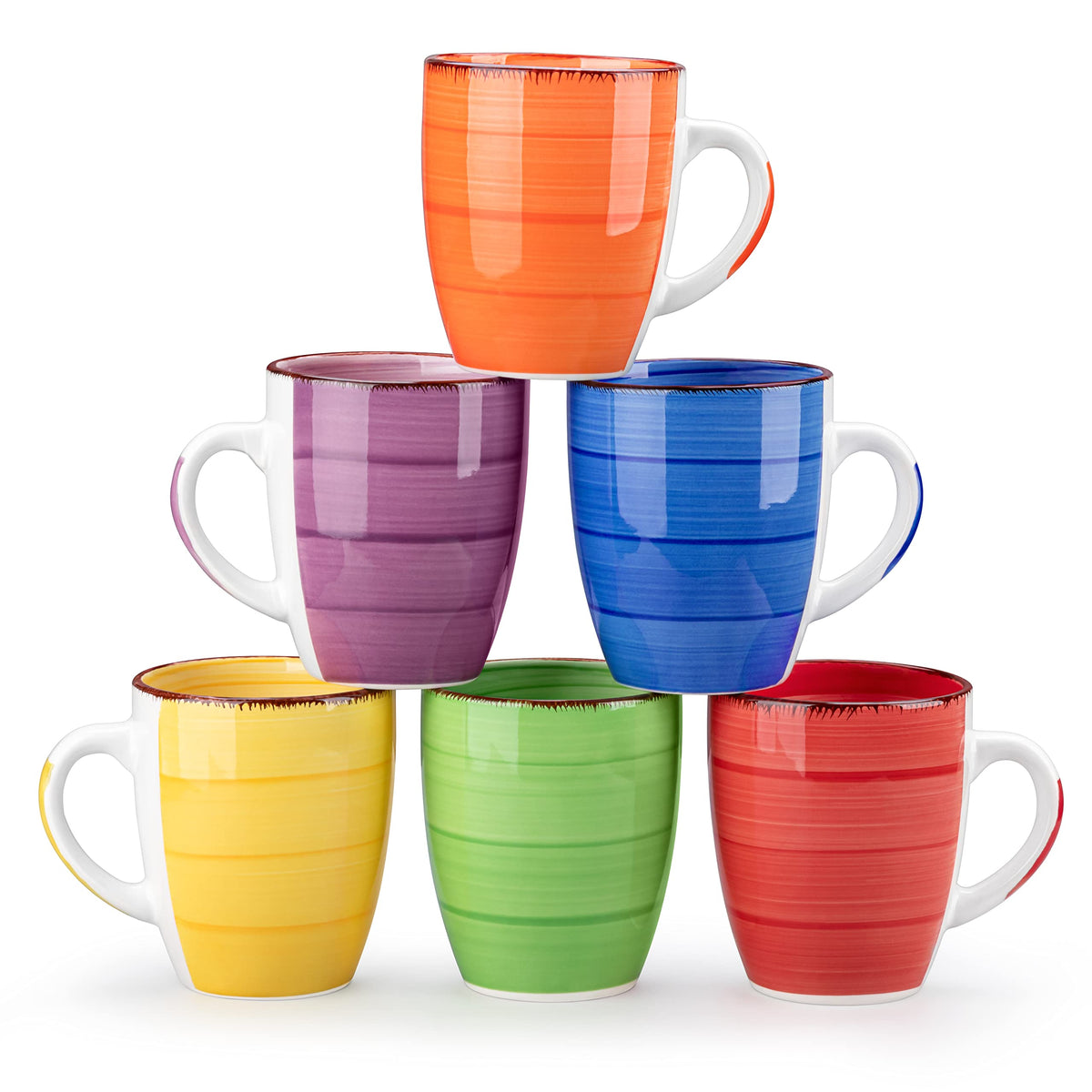 vancasso Bonita 12oz Ceramic Coffee Mug for Cappuccino, Latte, Tea, Cocoa, Hot Color, Set of 6
