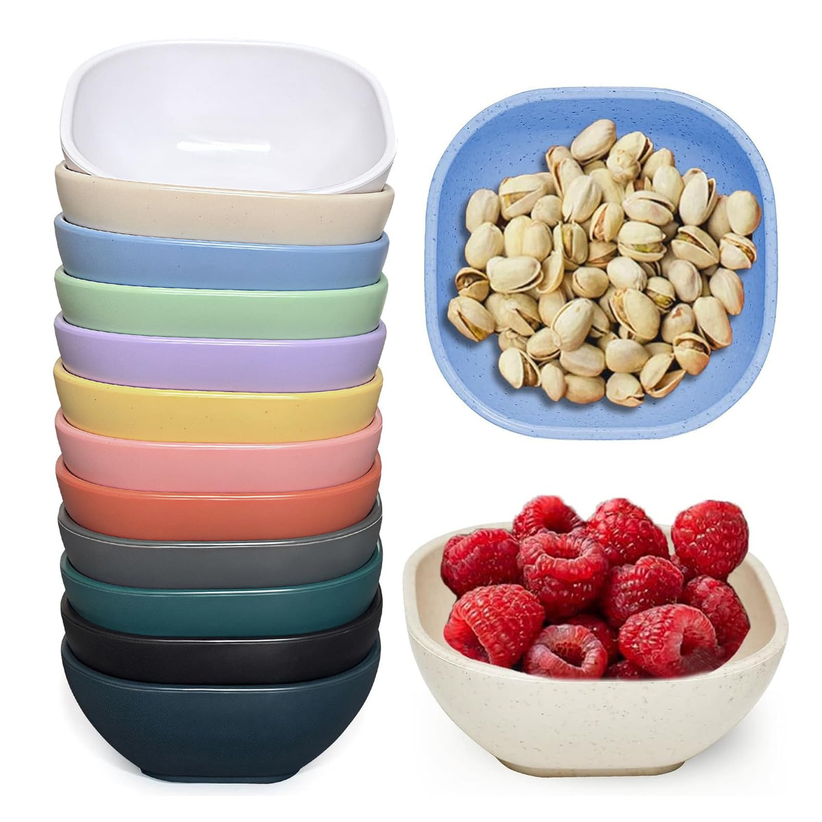 SHECIPIN 6 Pack Small Plastic Bowls 4.5 OZ Unbreakable Wheat Straw Dipping Bowls，plastic ramekins, Assorted Colors Dipping Sauce Cups, dip cups， Dessert, Ketchup