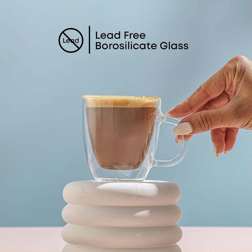 JoyJolt Savor Double Wall Insulated Glasses Espresso Mugs (Set of 2) - 5.4-Ounces