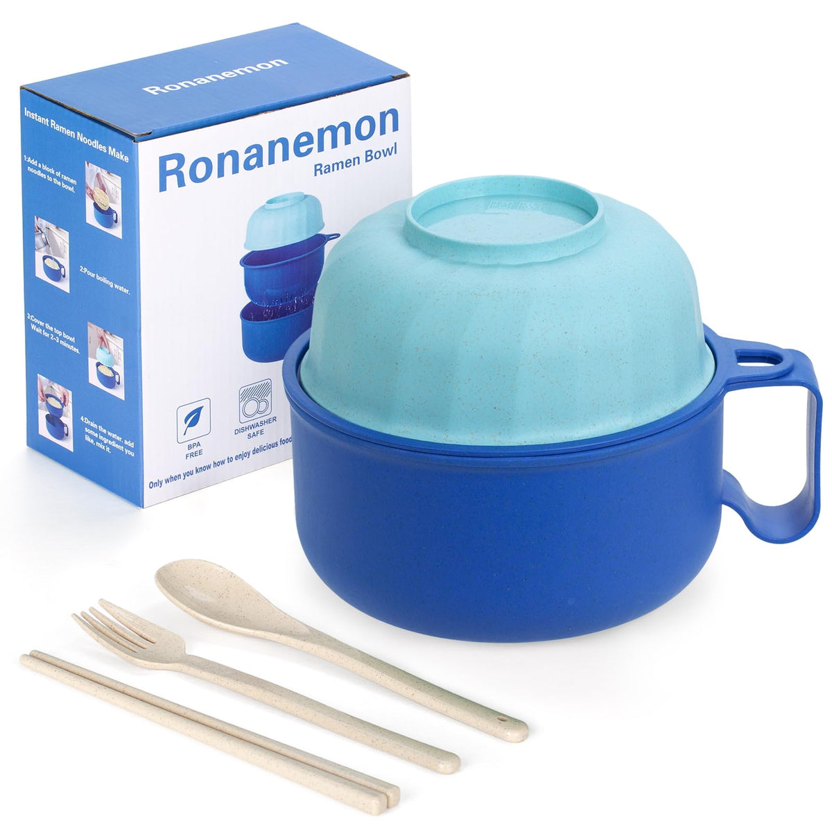 Large Ramen Bowl, Ramen Noodle Bowls Microwavable, Ramen Cooker with strainer, Microwave Pasta Cooker, Ramen Bowl Microwave Gift for College Boys Girls Male Female Dorm Room Essentials Instant Lunch