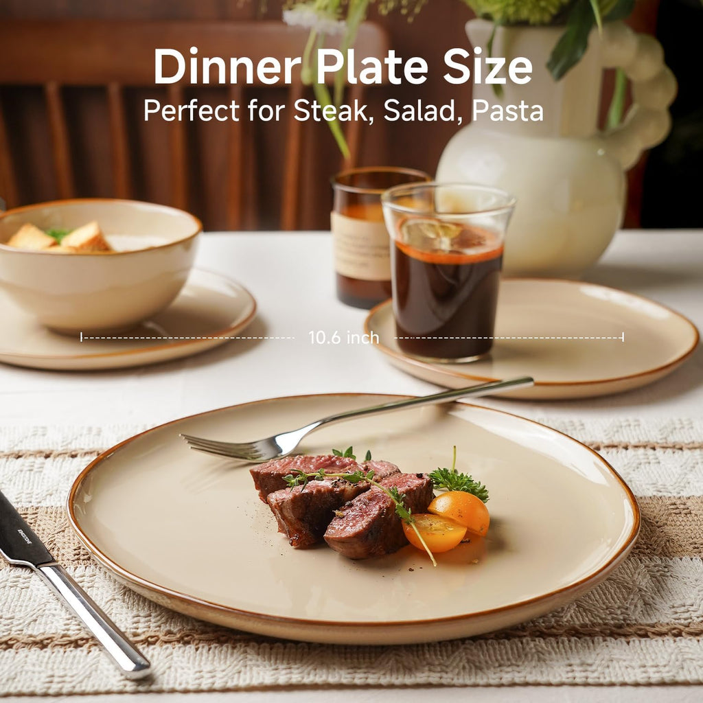 KINGSTONE 4 Piece Stoneware Plate Sets, 10.6 Inch Irregular Shaped Plates