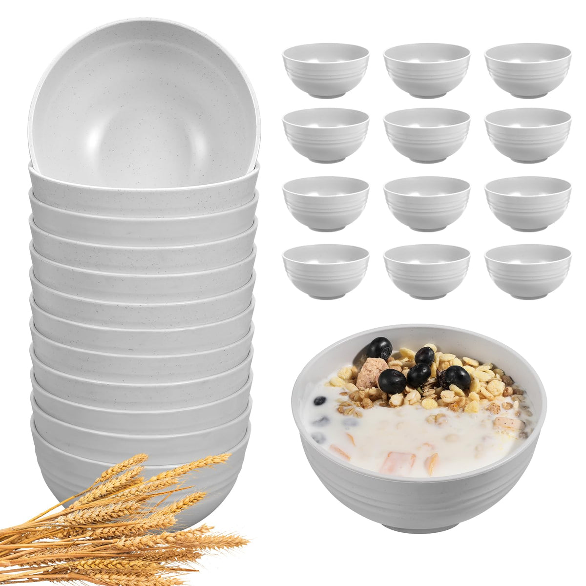 HEYCOME 12 Pcs Unbreakable Cereal Bowls Set, 26 Oz Wheat Straw Bowls Set, Microwave & Dishwasher Safe Rice Bowls for Kitchen, Reusable Plastic Bowls for Soup, Salad and Snack, BPA Free, Multicolor