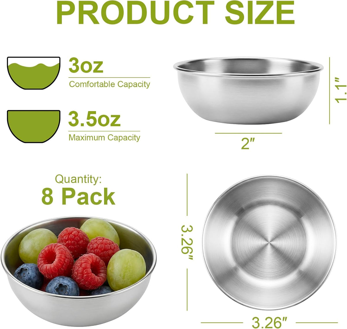 tifanso 8PCS Small Stainless Steel Dipping Bowls for Sauce & Condiments