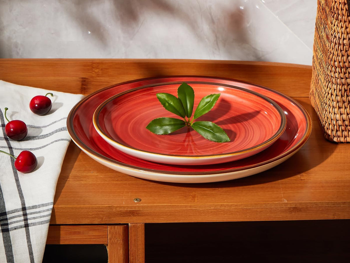ONEMORE Porcelain Dinner Plates 8.5 inch Dessert Salad Plates Ceramic Plates with Speckle Serving Dishes Set of 4, Microwave, Oven and Dishwasher Safe