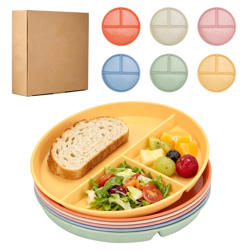 9-Inch Unbreakable Wheat Straw Divided Plates, Microwave & Dishwasher Safe