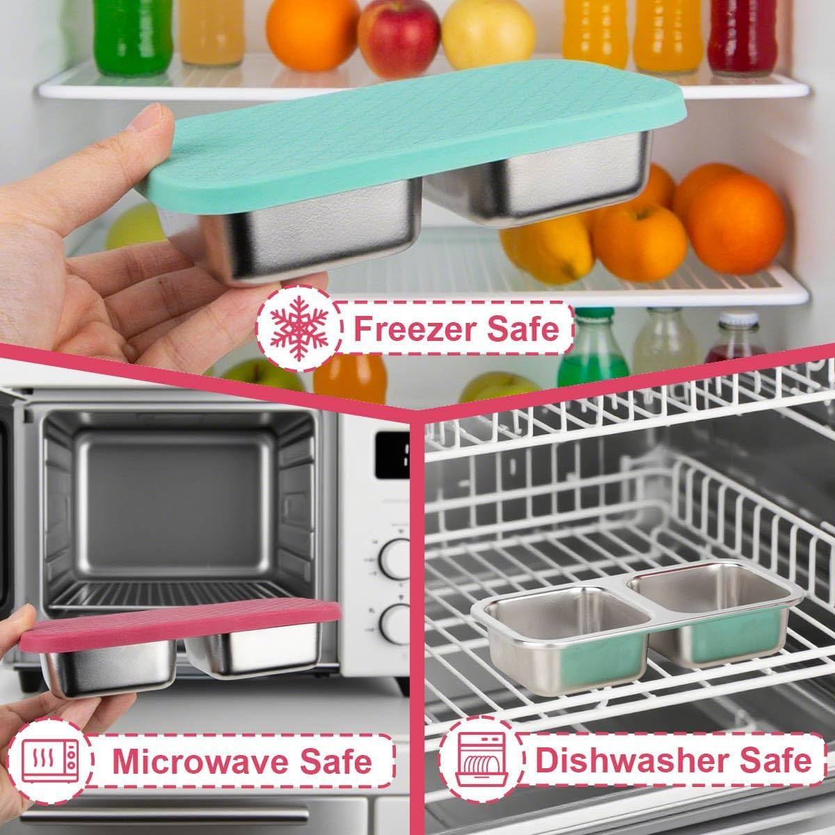 DOSEWART 2-Compartment Stainless Steel Snack Containers