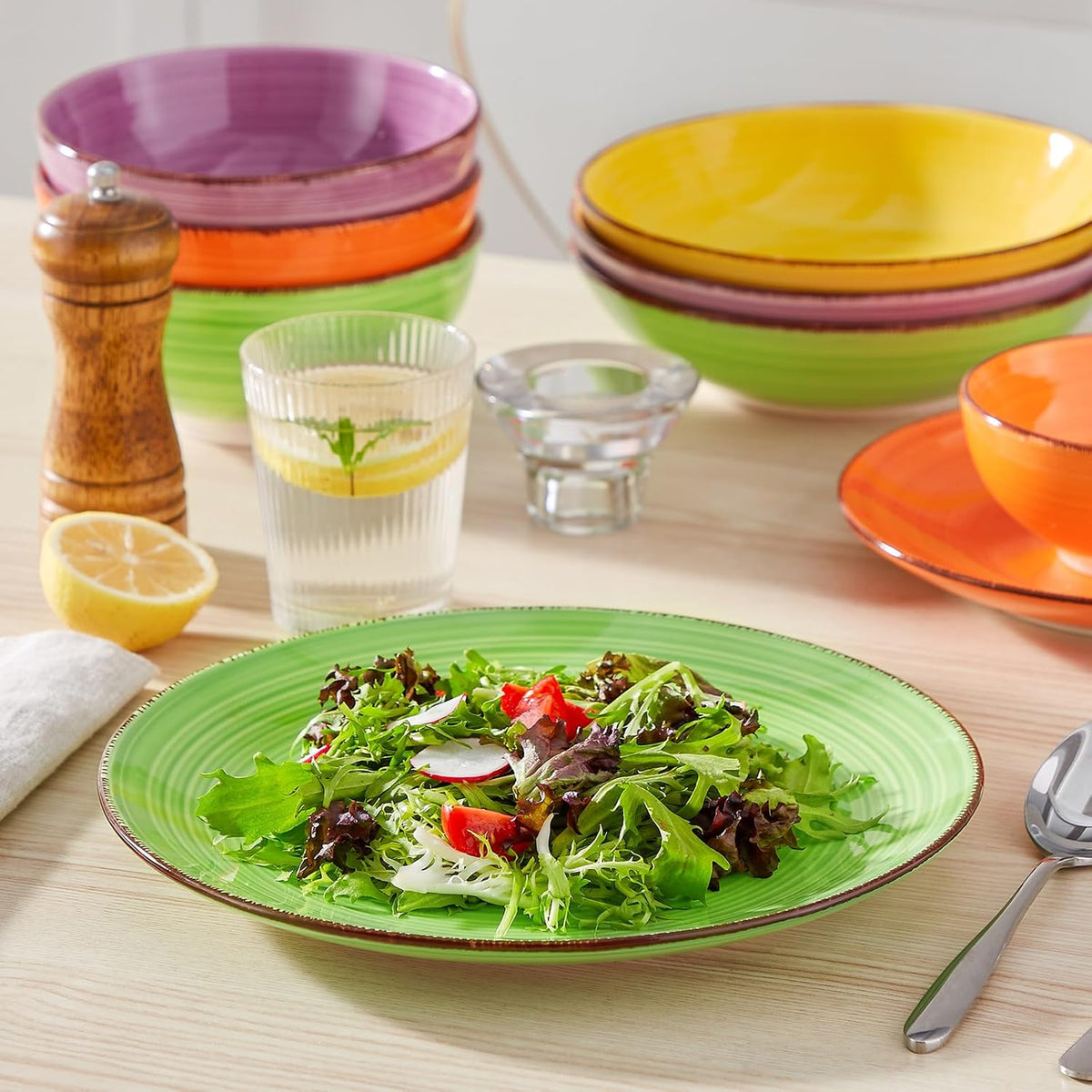 vancasso Bonita 10.5 Inch Ceramic Dinner Plates Set of 6, Warm Colors