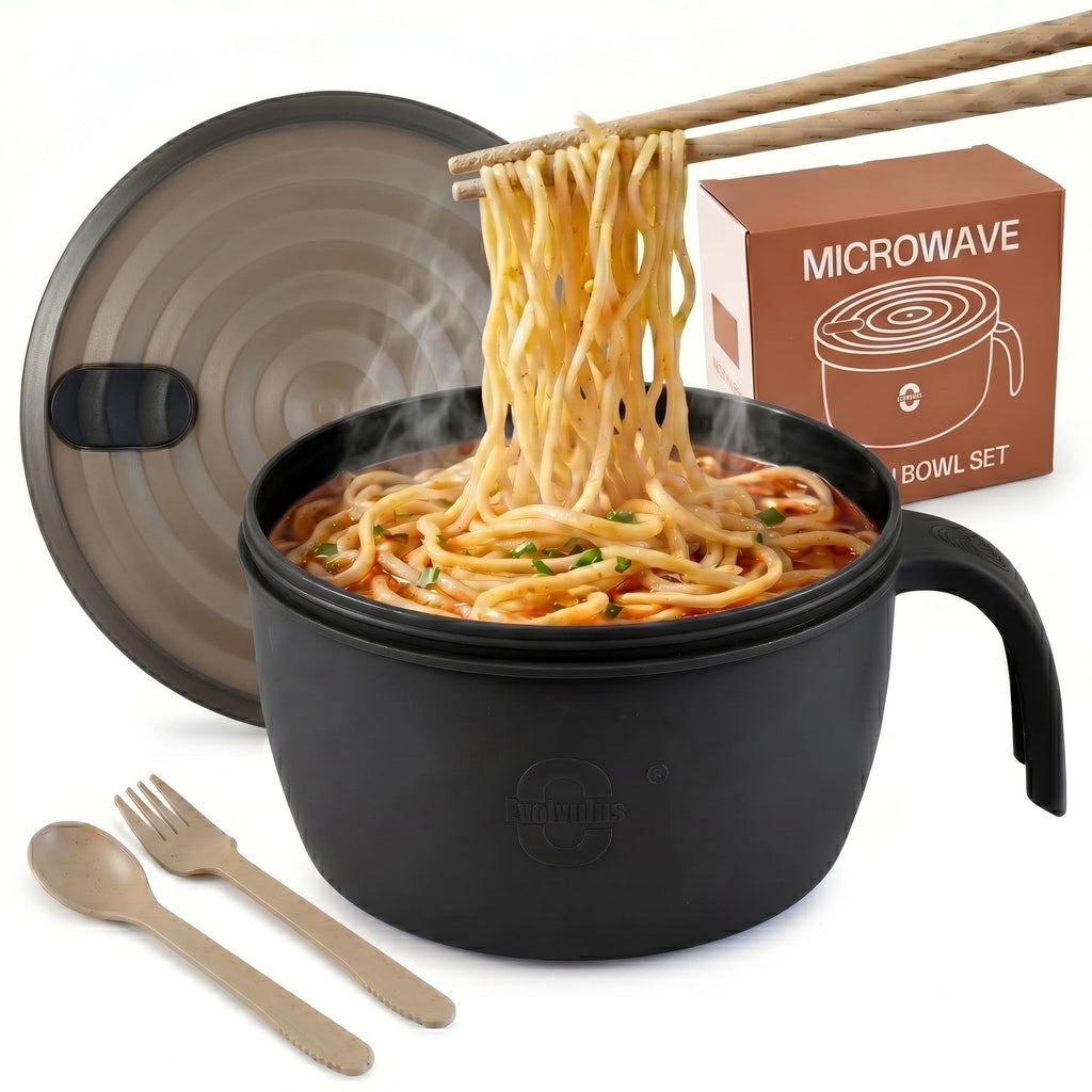 Large Ramen Bowl,Microwave Ramen Cooker,Microwave Pasta Cooker 48oz,College Dorm Room Essentials for Girls for Boys, Apartment Essentials, BPA-Free. (black)