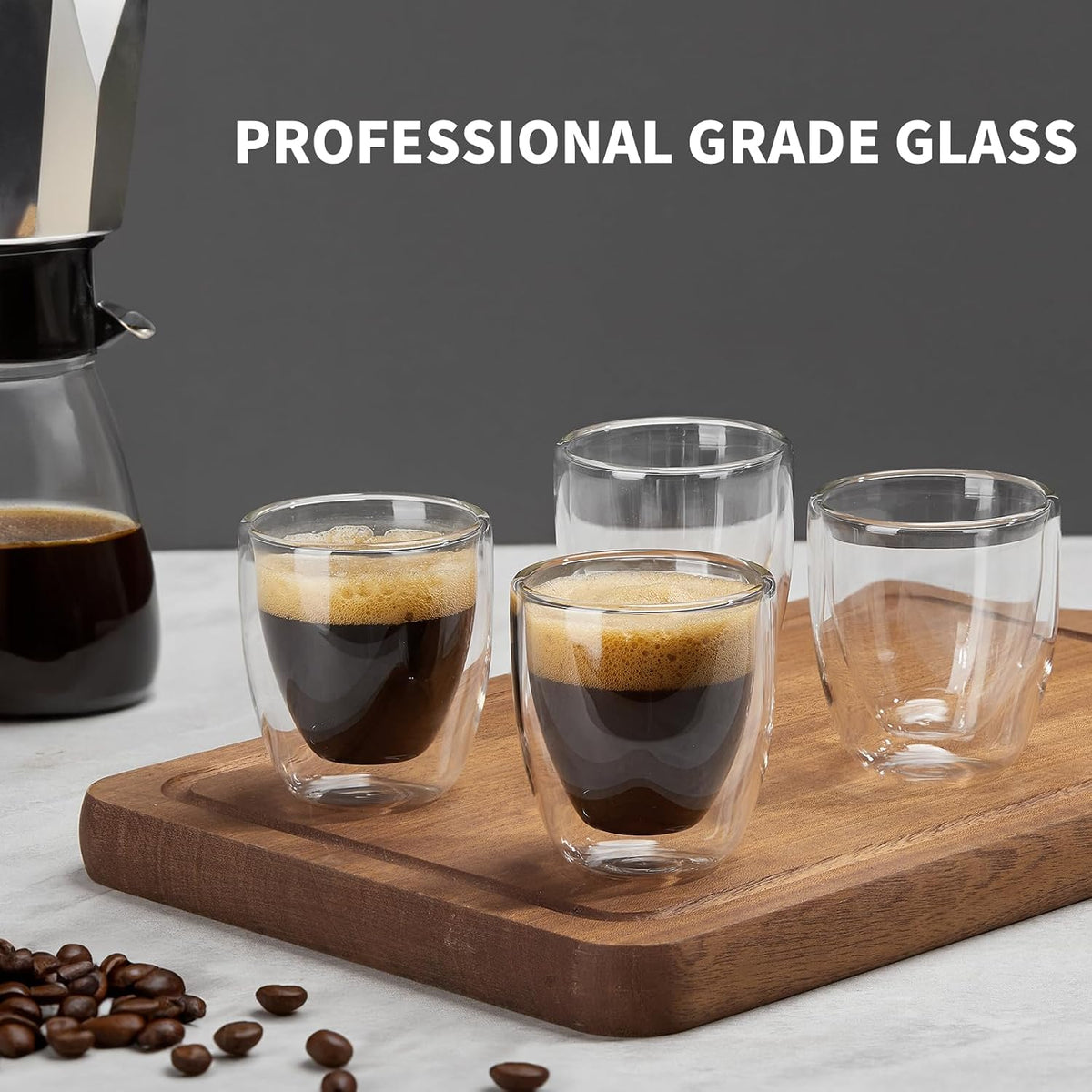 Gencywe Double Walled Espresso Cups Set of 4 (50% Thicker), 3 Ounce Clear Expresso Coffee Mugs, Espresso Shot Glasses, Double Wall Insulated Espresso Cups Suit for Espresso Machine, Microwave Safe