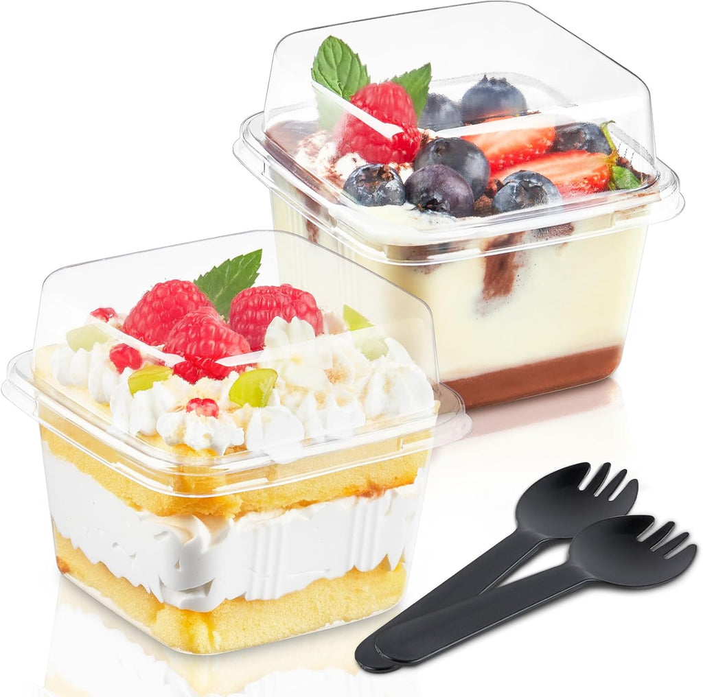 Kucoele 50 Pack 8 oz Plastic Dessert Cups with Lids and Sporks