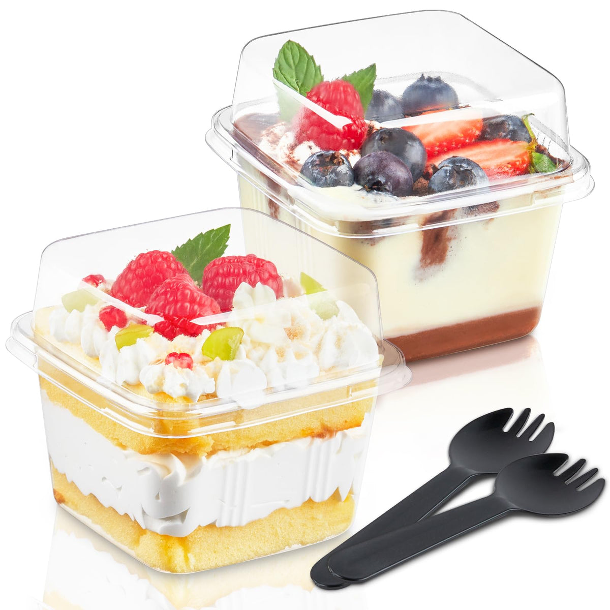 Kucoele 50 Pack 8 oz Plastic Dessert Cups with Lids and Sporks