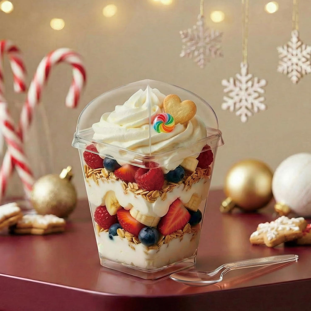 Hiasobre 5 oz Plastic Dessert Cups with Lids and Spoons, 50 Pack