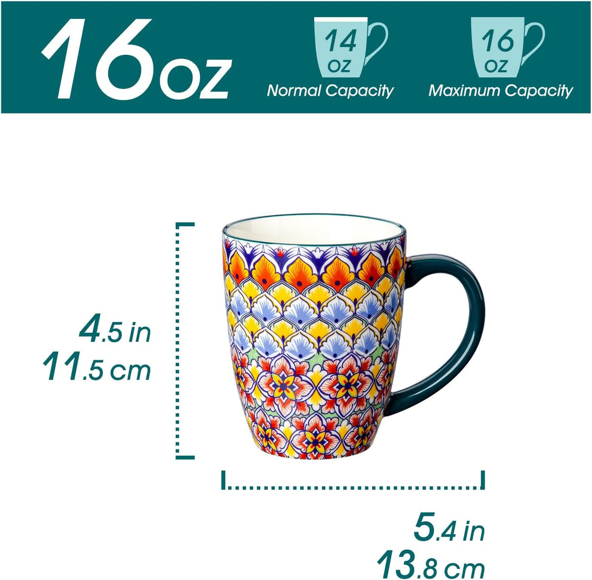 vancasso SIMI 16 oz Large Coffee Mugs Set of 6, Ceramic Cups with Handle