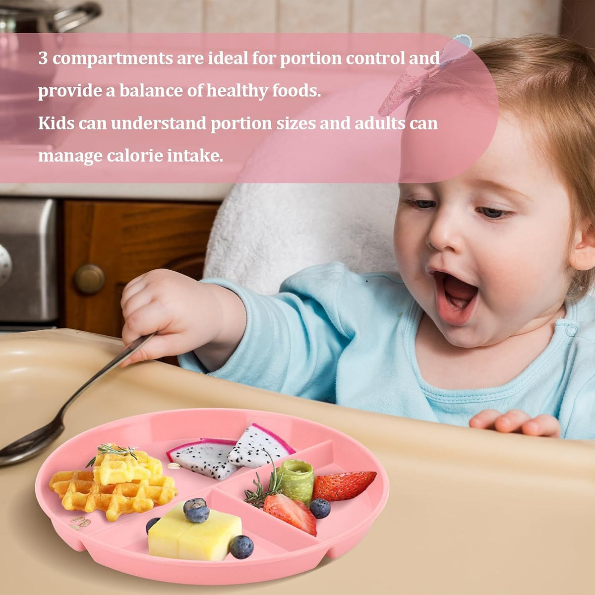 9-Inch Unbreakable Wheat Straw Divided Plates, Microwave & Dishwasher Safe