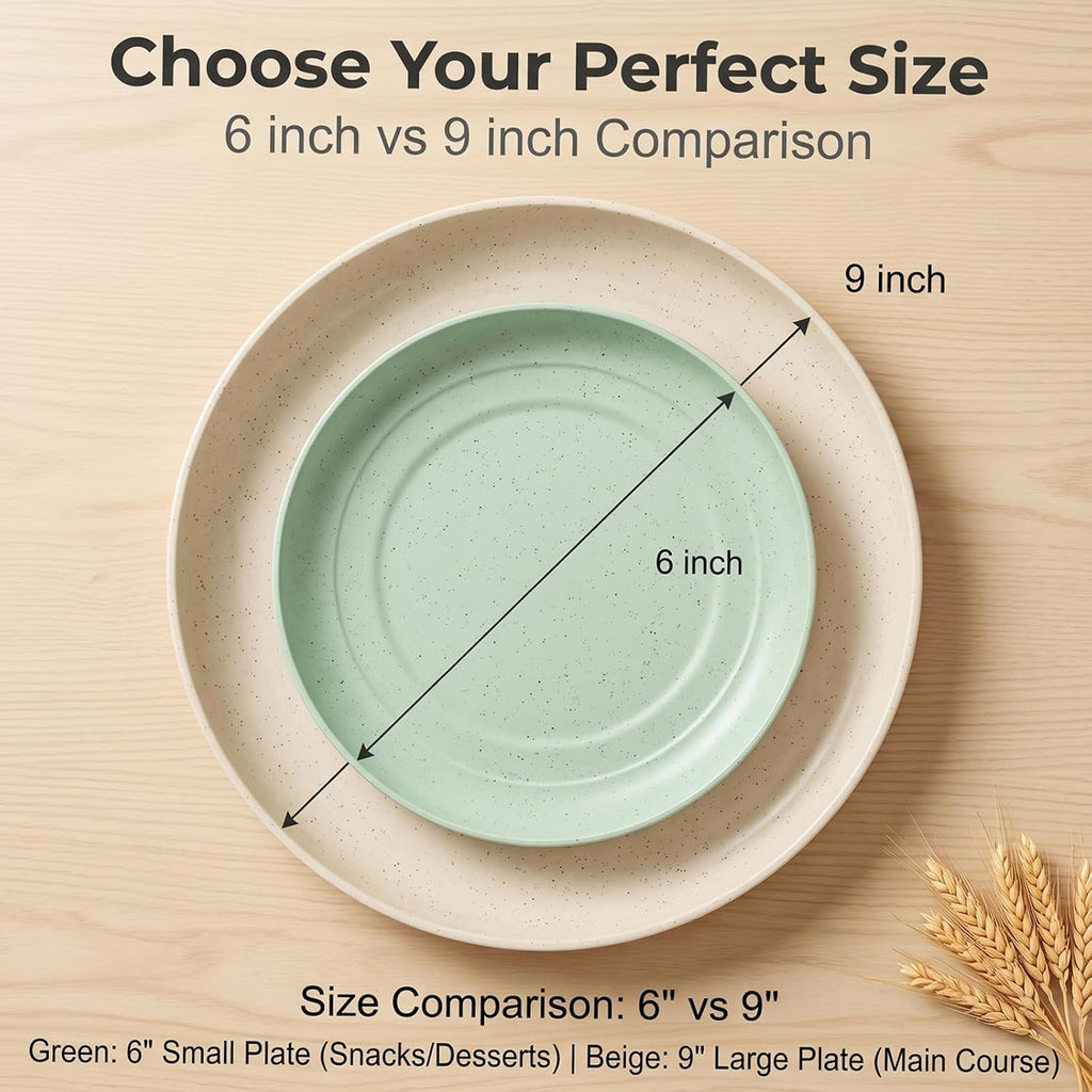 SHECIPIN 12 PACK 6 Inches Lightweight Mini Wheat Straw Plates,Reusable Plate Set Dishwasher & Microwave Safe,Unbreakable Deep Dinner Plates, Plastic Plates Reusable,They are easy to clean BPA free