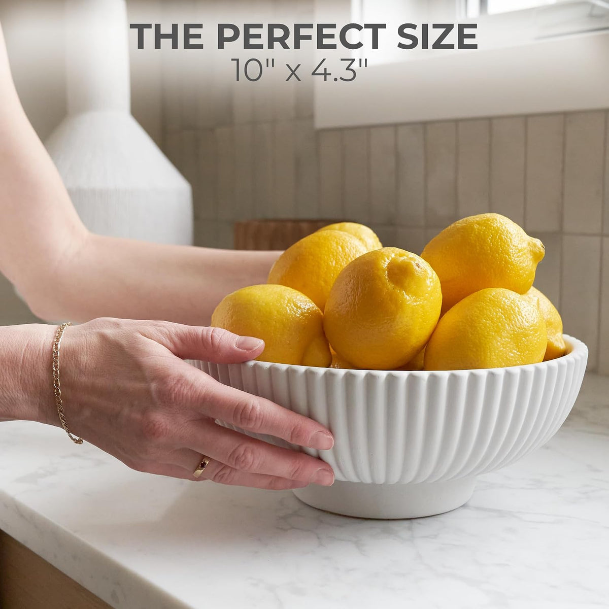 KIBAGA Decorative Concrete Fruit Bowl for Kitchen or Table - Large Key Bowl