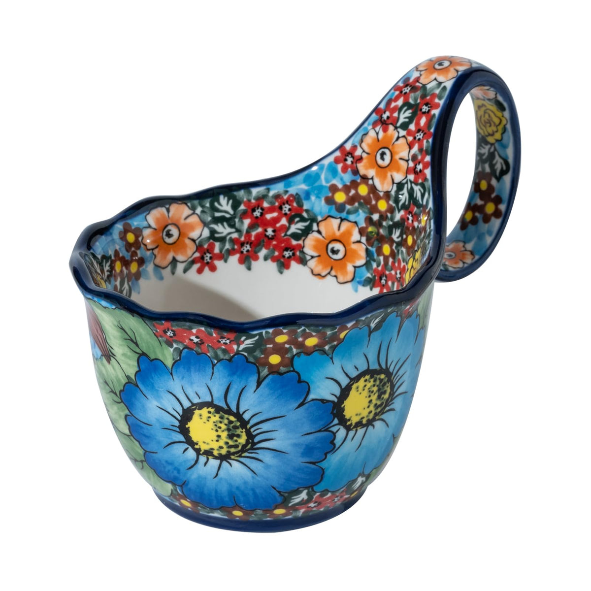 ALMA 18oz Microwavable Soup Bowl with Loop Handle, Handpainted Decorative Mug Big Handle, Ceramic Soup bowl for Mother, Cereal Bowl Great for Fruits, Chili, Stew, Ice cream
