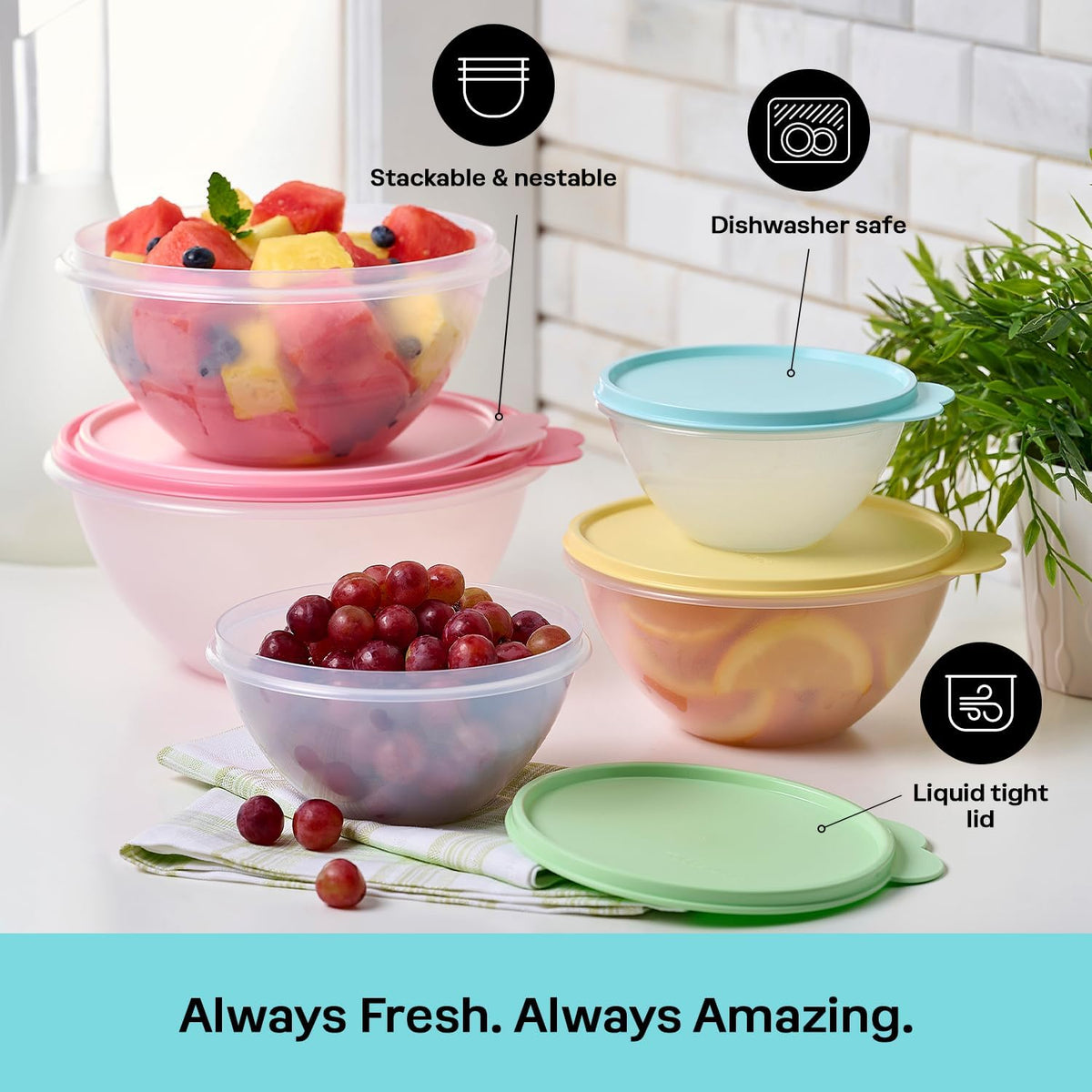 Tupperware Wonderlier 10-Piece Vintage Pastel Set (5 Bowls + 5 Lids)