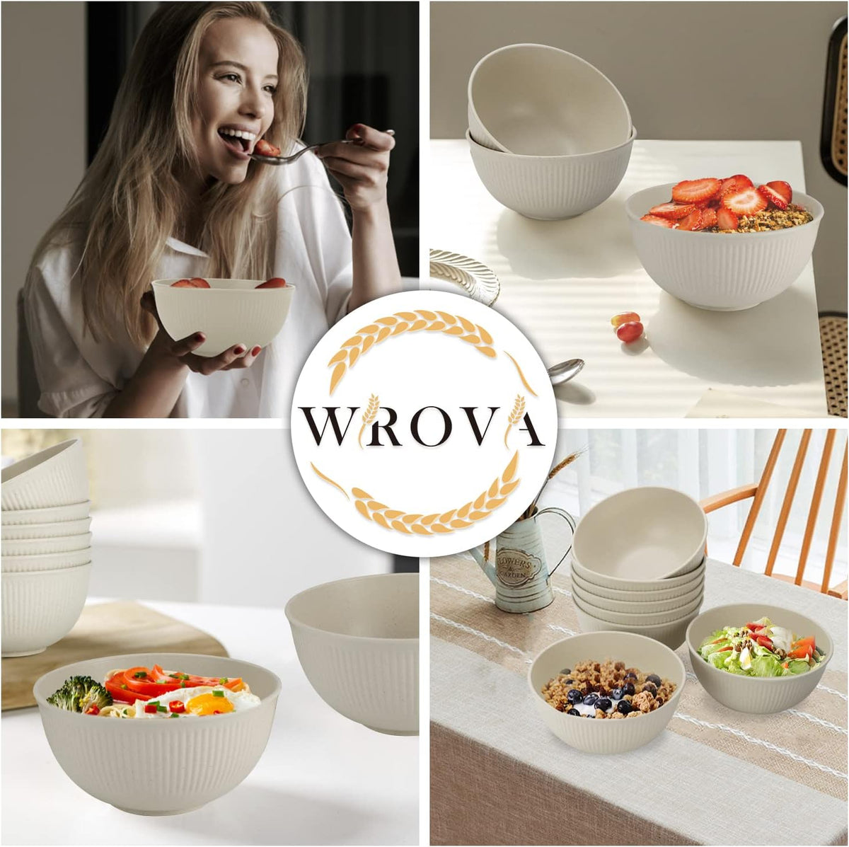 Wrova Wheat Straw Cereal Bowls Set, Soup Bowls Microwave Safe for Kid 26 OZ