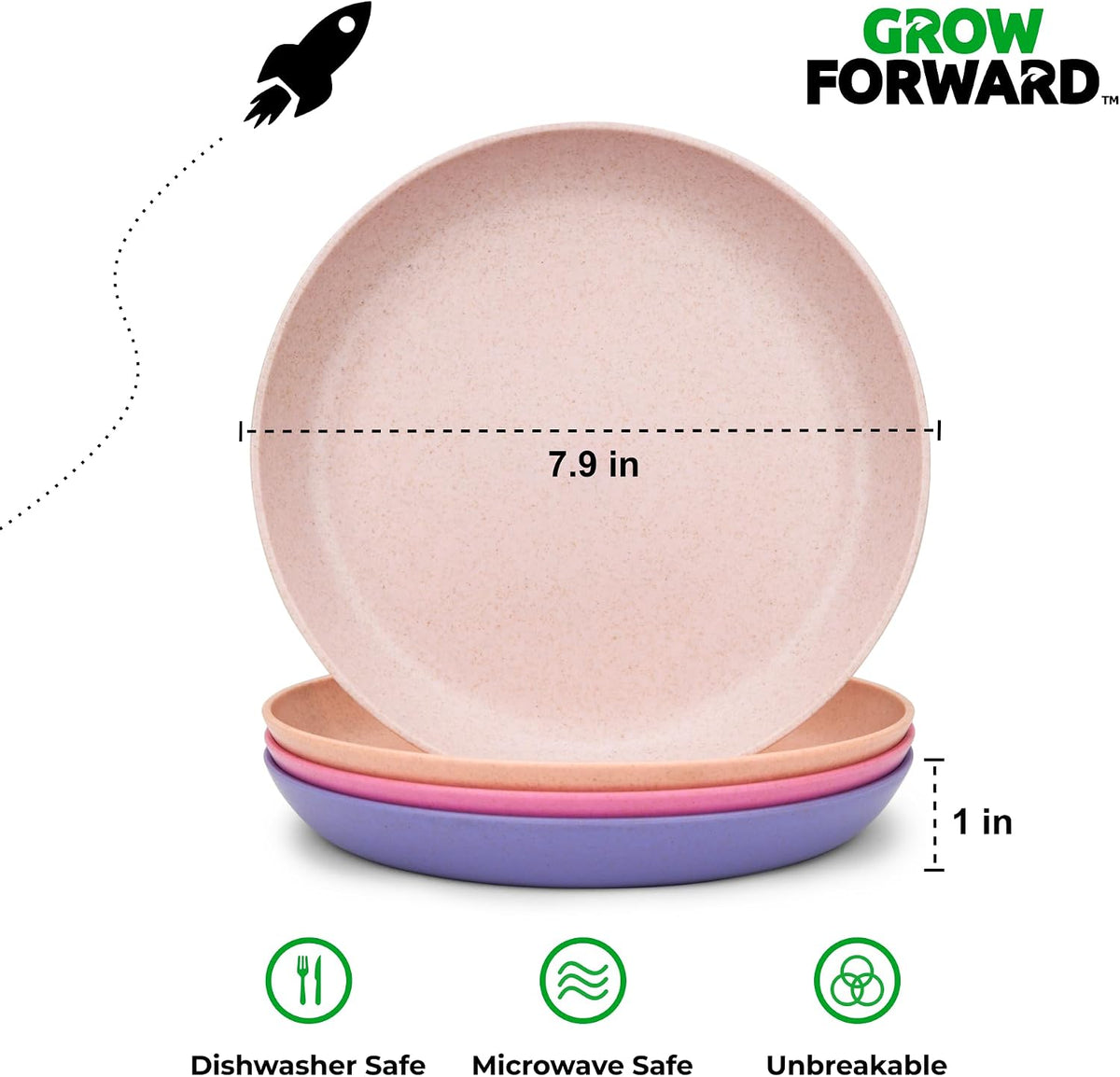 Grow Forward Wheat Straw Kids Plates and Bowls Sets - 8-Piece Unbreakable Dishwasher & Microwave Safe Plastic Plates for Kids - Reusable Non Toxic BPA-Free Dinnerware for Children - Floral