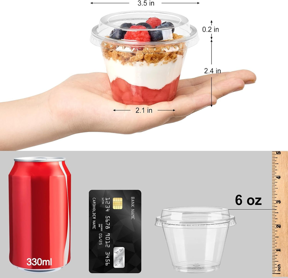6 oz Plastic Dessert Cups with Lids, 50 Pack