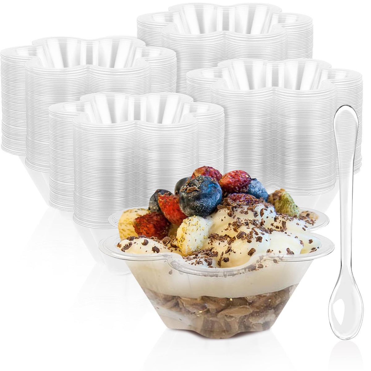TOFLEN 50 Pack 8 oz Dessert Cups with Spoons