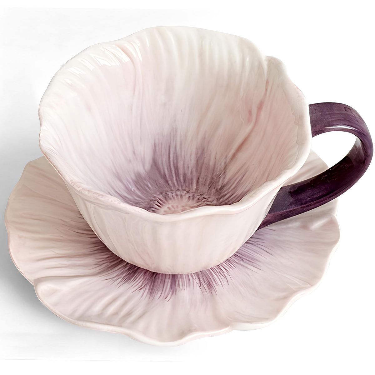 10 oz Tea Cups and Saucers, Ceramic Flower-shaped Cappuccino Cup, Latte Cup and Saucer set, elegant floral Espresso Cup set, Suitable for microwave and dishwasher-Red