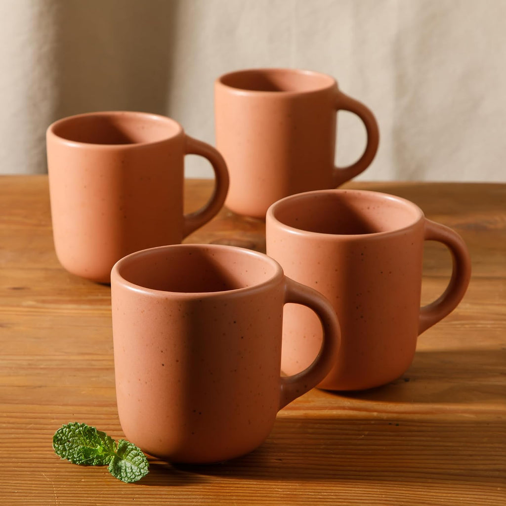 Bloomhouse - Two Time Oprah's Favorite Things Winner - Corsica Clay 4-Piece Mug Set – Burnt Apricot Terracotta Stoneware Coffee & Tea Cups, Durable Ceramic Drinkware